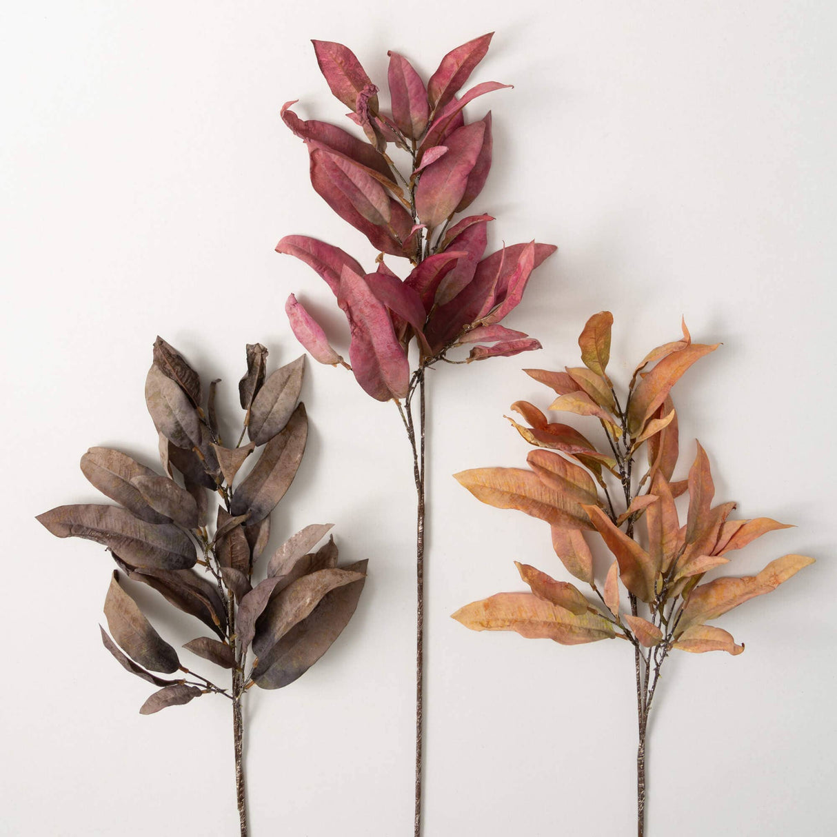 Warm Fall Leaf Spray Set – Faux Autumn Foliage in Gold, Red & Brown (Set of 3)