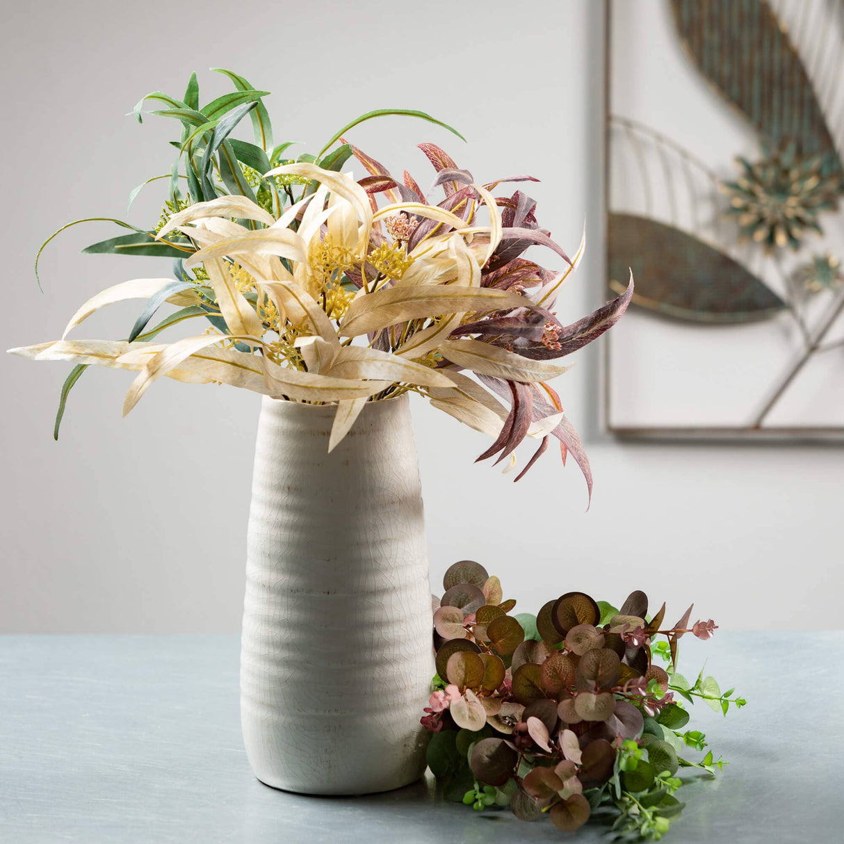 Ivory Glossed Vase – Crackled Ivory Ceramic with Subtle Ribbed Texture