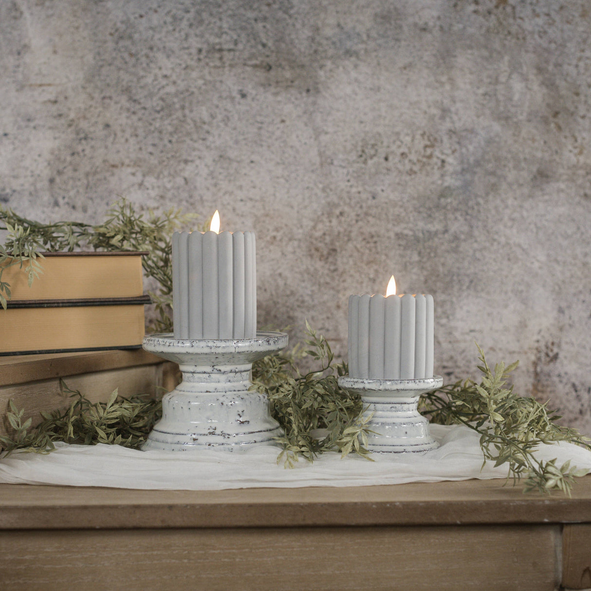 4″ Cream Pillar Candle Stand – Rustic Enamel Pedestal for Candles & Seasonal Décor