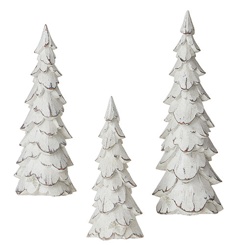 Glitter-Dusted Resin Trees – Set of 3 Distressed White