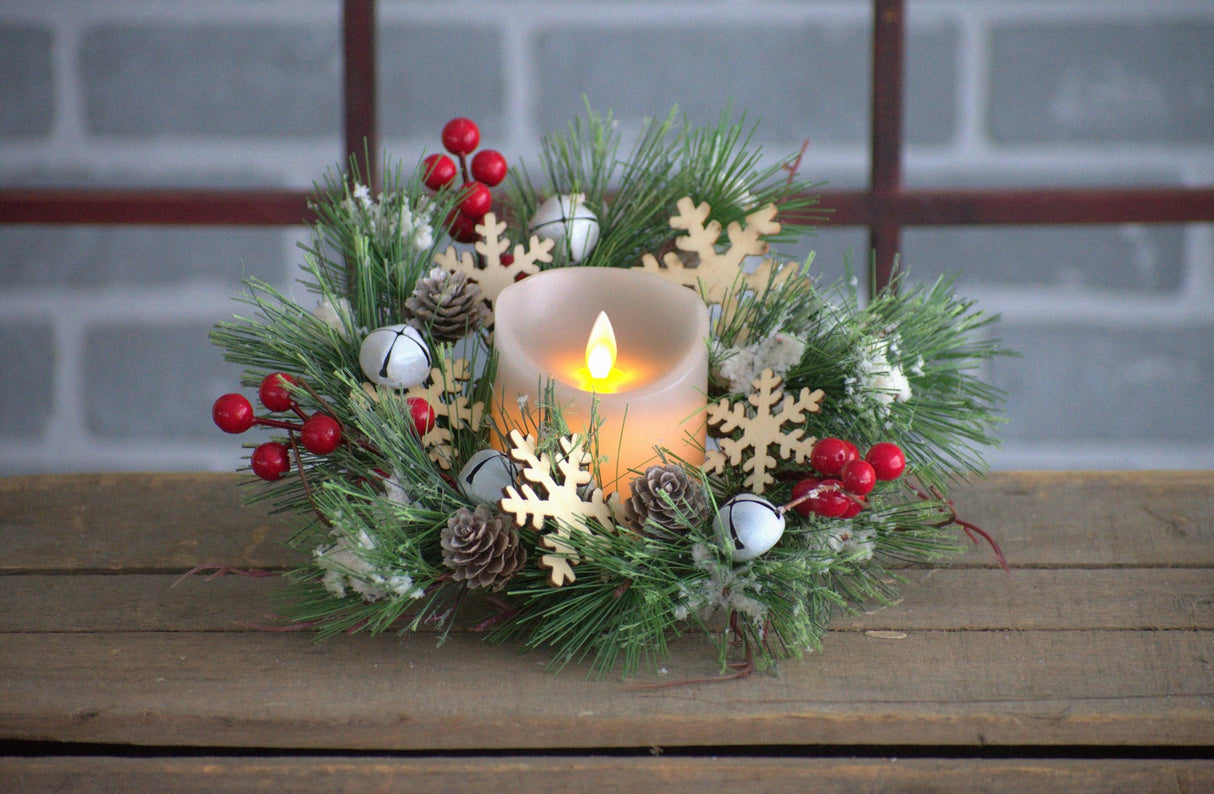 Winter Whisper Sleigh Bell Candle Rings – 4.5", Set of 2