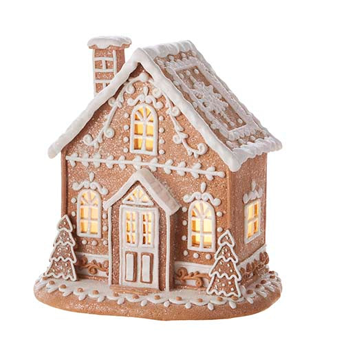 RAZ Lighted Gingerbread House with Portico – 12" Clay Dough Christmas Decoration