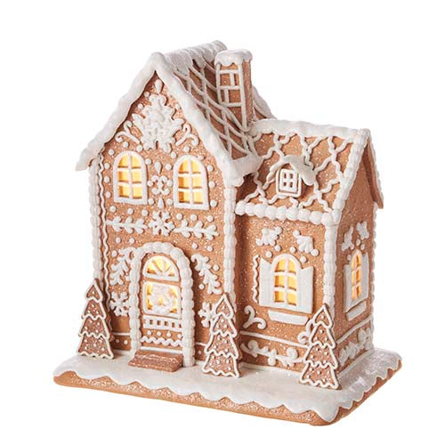 White Lace Icing Gingerbread House – 12.5" Lighted Clay Dough Christmas Decoration