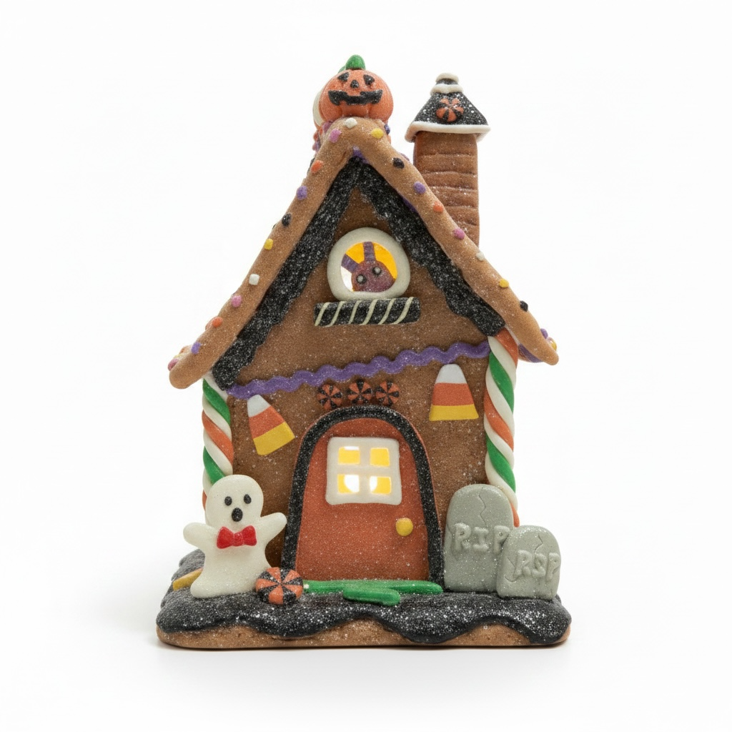 Lighted Halloween Gingerbread Houses – 7.5" (Three Styles Available)