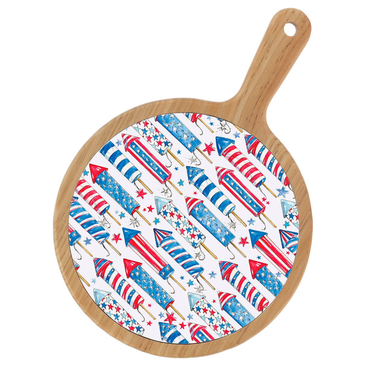 Patriotic Rockets Bamboo & Ceramic Cheese Board By Boston International • Design by Rosanne Beck