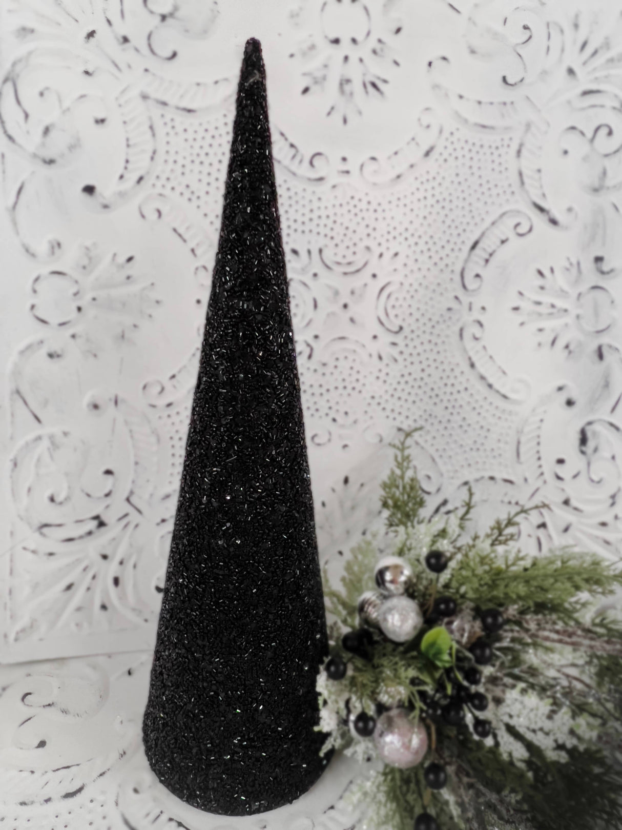 Black Glass Beads Cone Tree – 12" Modern Christmas Decor