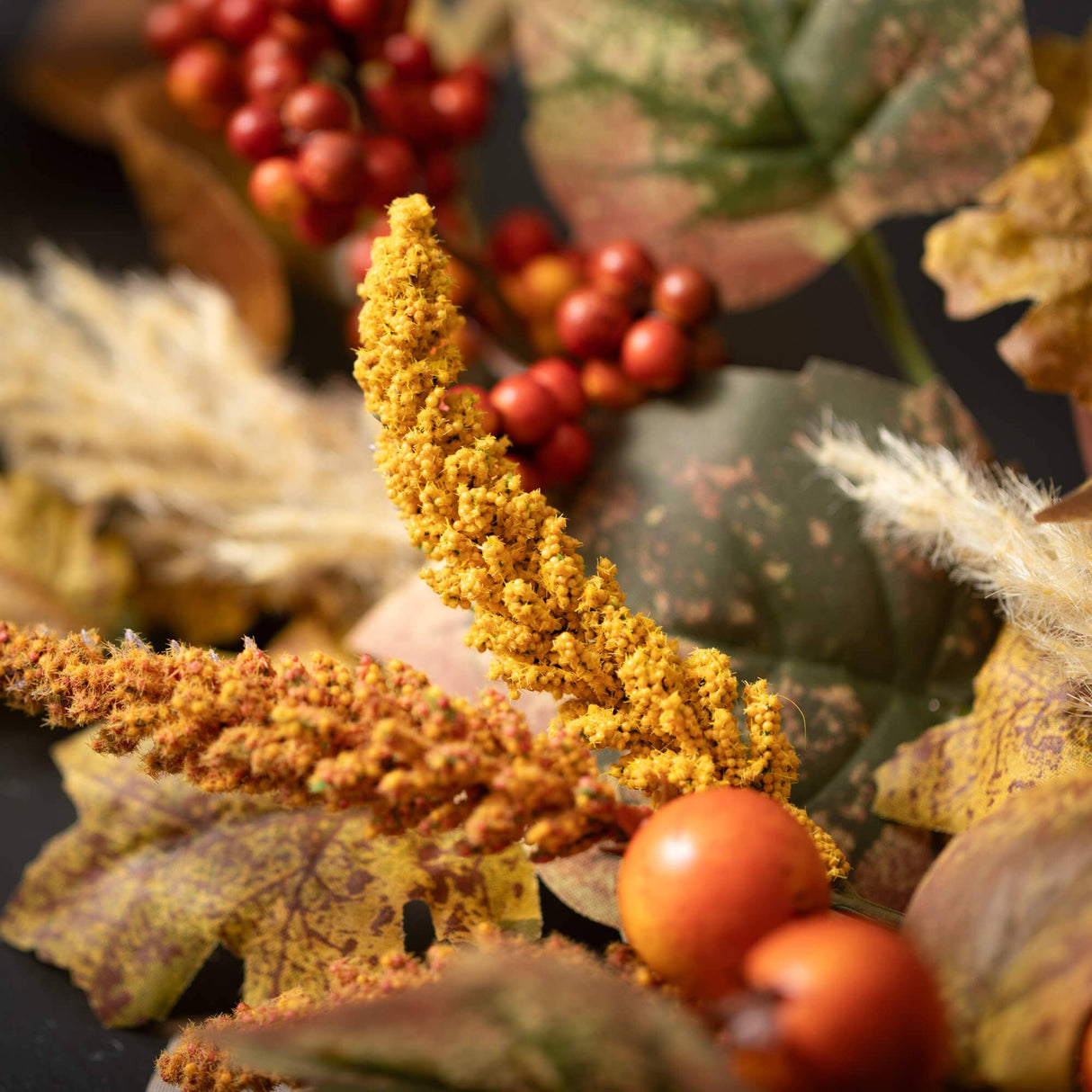 Fall Mixed Foliage Spray – Autumn Faux Stem with Leaves & Berries (29″)