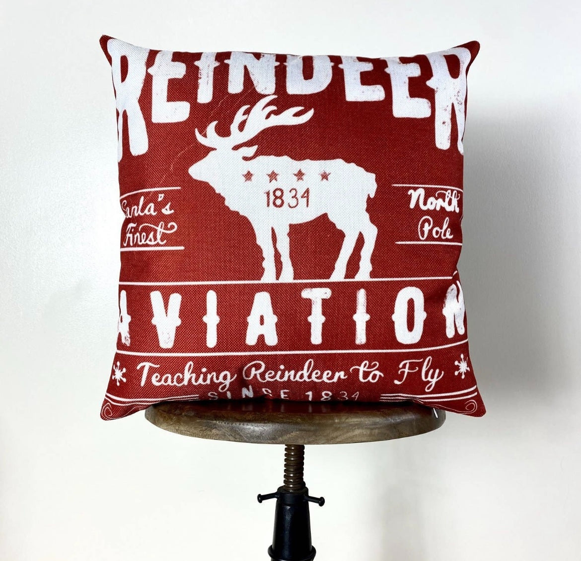 Reindeer Aviation Red Throw Pillow Cover – 12" x 12"