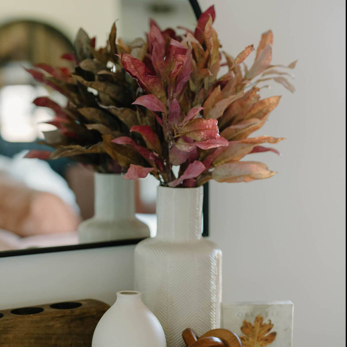 Warm Fall Leaf Spray Set – Faux Autumn Foliage in Gold, Red & Brown (Set of 3)