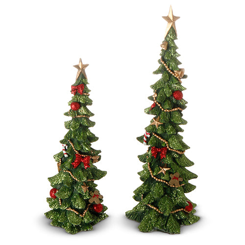 Resin Holiday Decorated Trees Set of 2