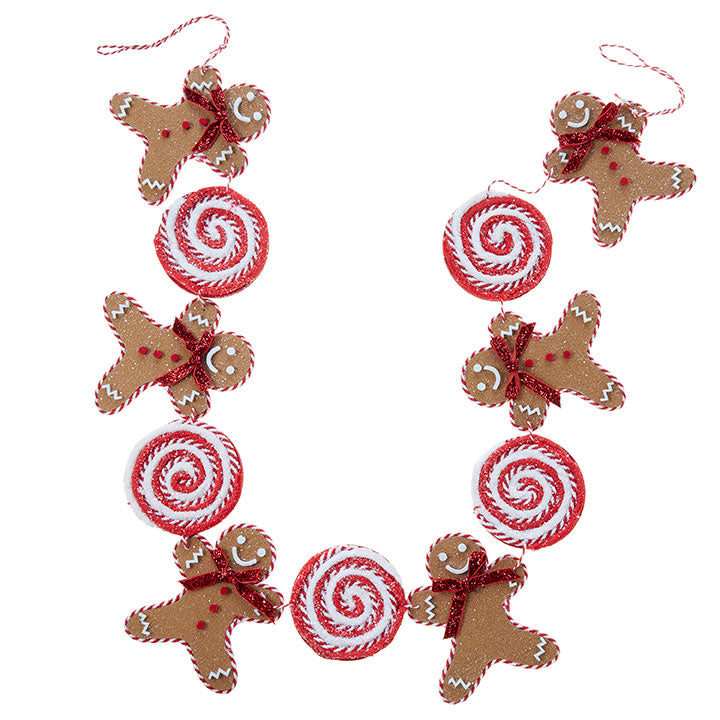 4' Gingerbread & Peppermint Candy Swirls Garland – Sweet Holiday Whimsy