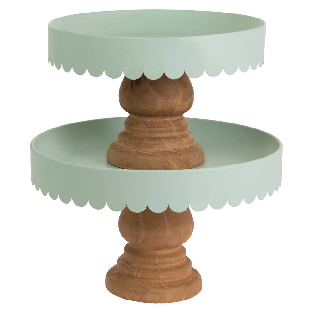 Scalloped Metal & Wood Decor Stands – Set of 2