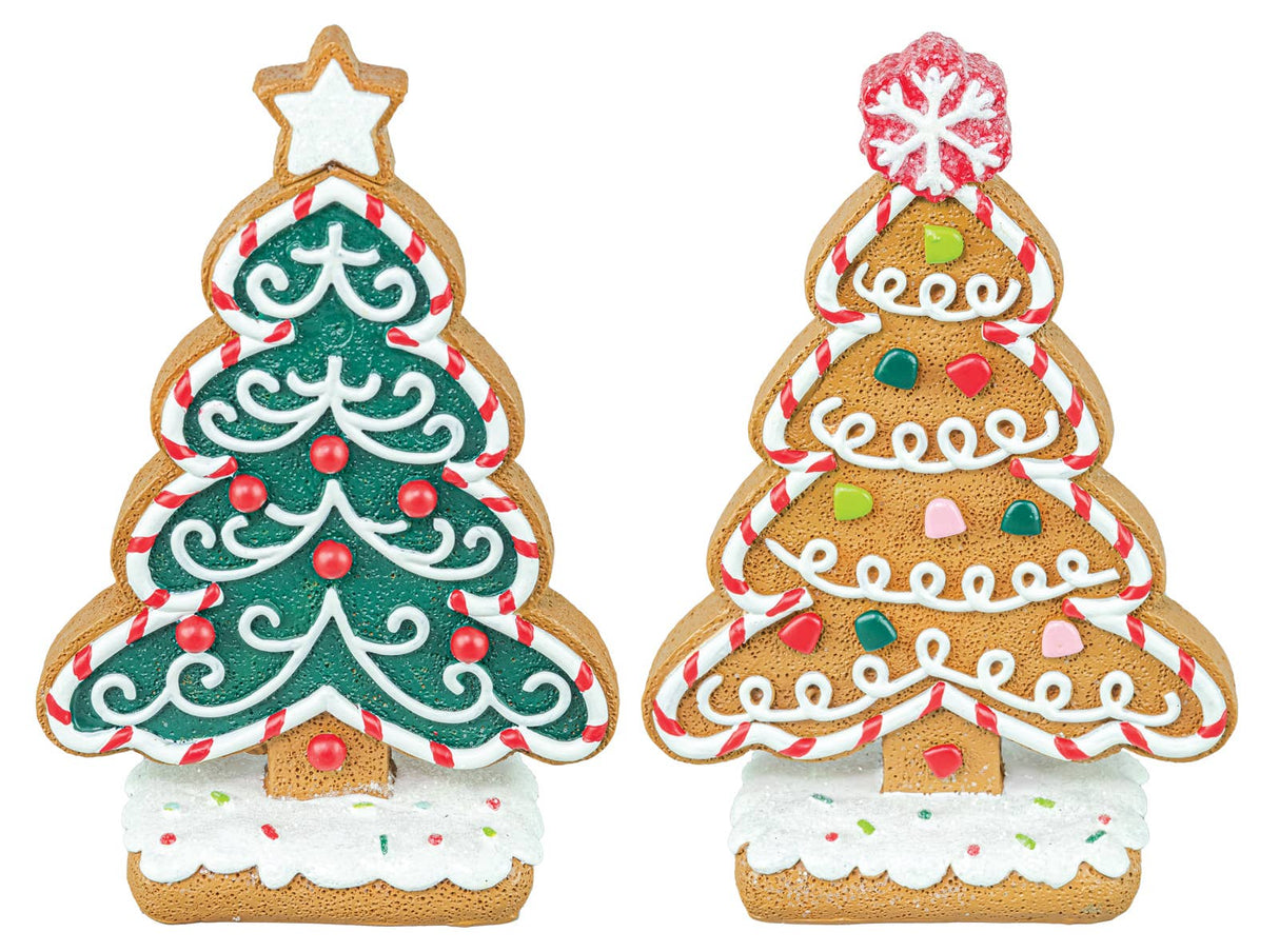 Candied Gingerbread Tabletop Trees – Green Star or Gumdrop Snowflake