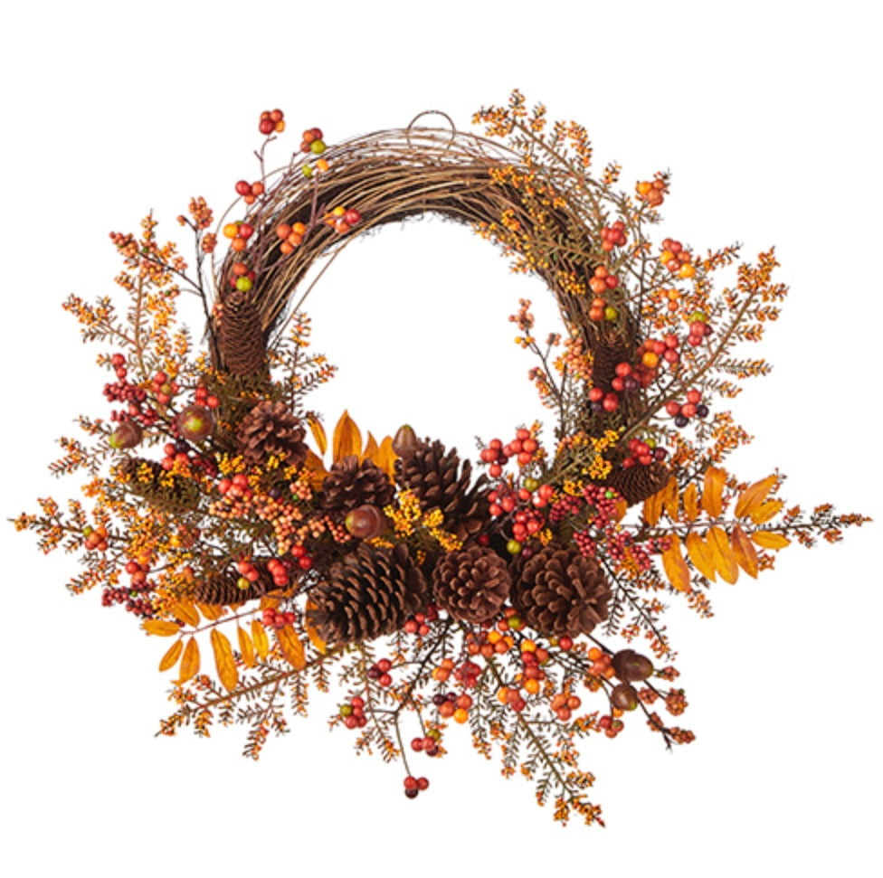 Autumn Abundance Wreath – 26.75" Fall Berries, Florals & Pinecones