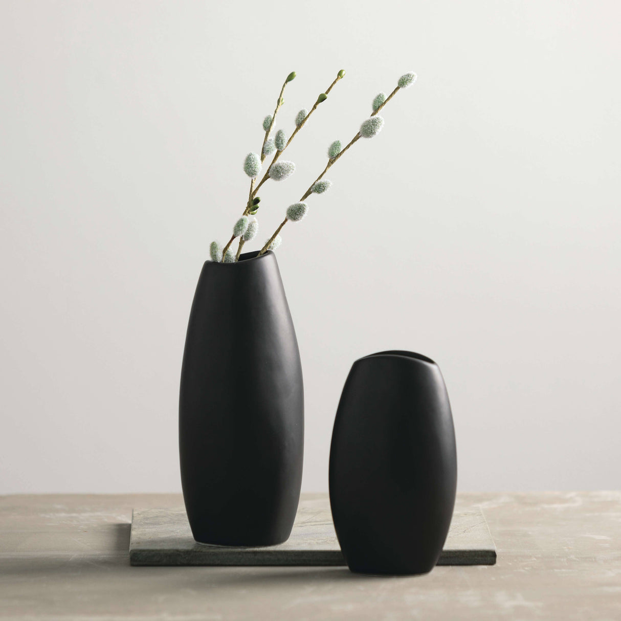 Modern Matte Black Vase Set