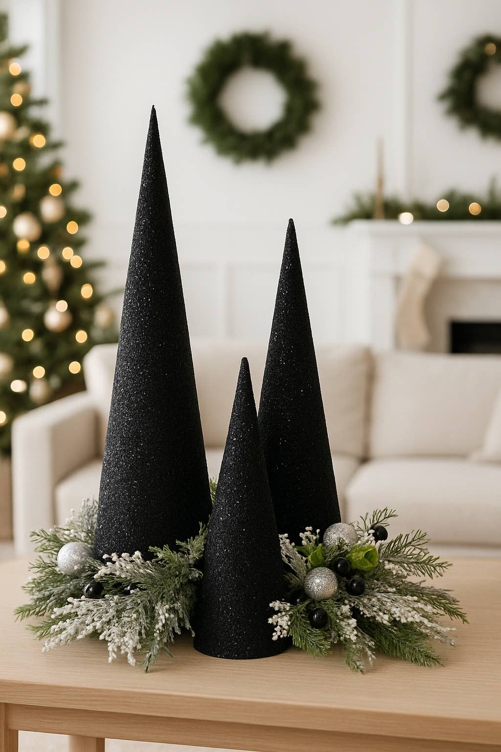 Black Glass Beads Cone Tree – 12" Modern Christmas Decor