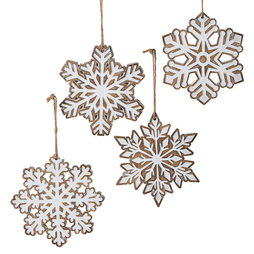 White Iced Snowflake Ornament Set – Resin, Set of 4