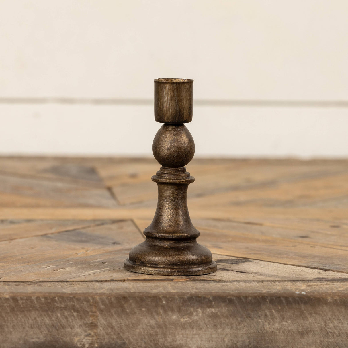 Bishop Taper Candlestick – 5″ Rubbed Bronze Holder with Chess-Inspired Silhouette