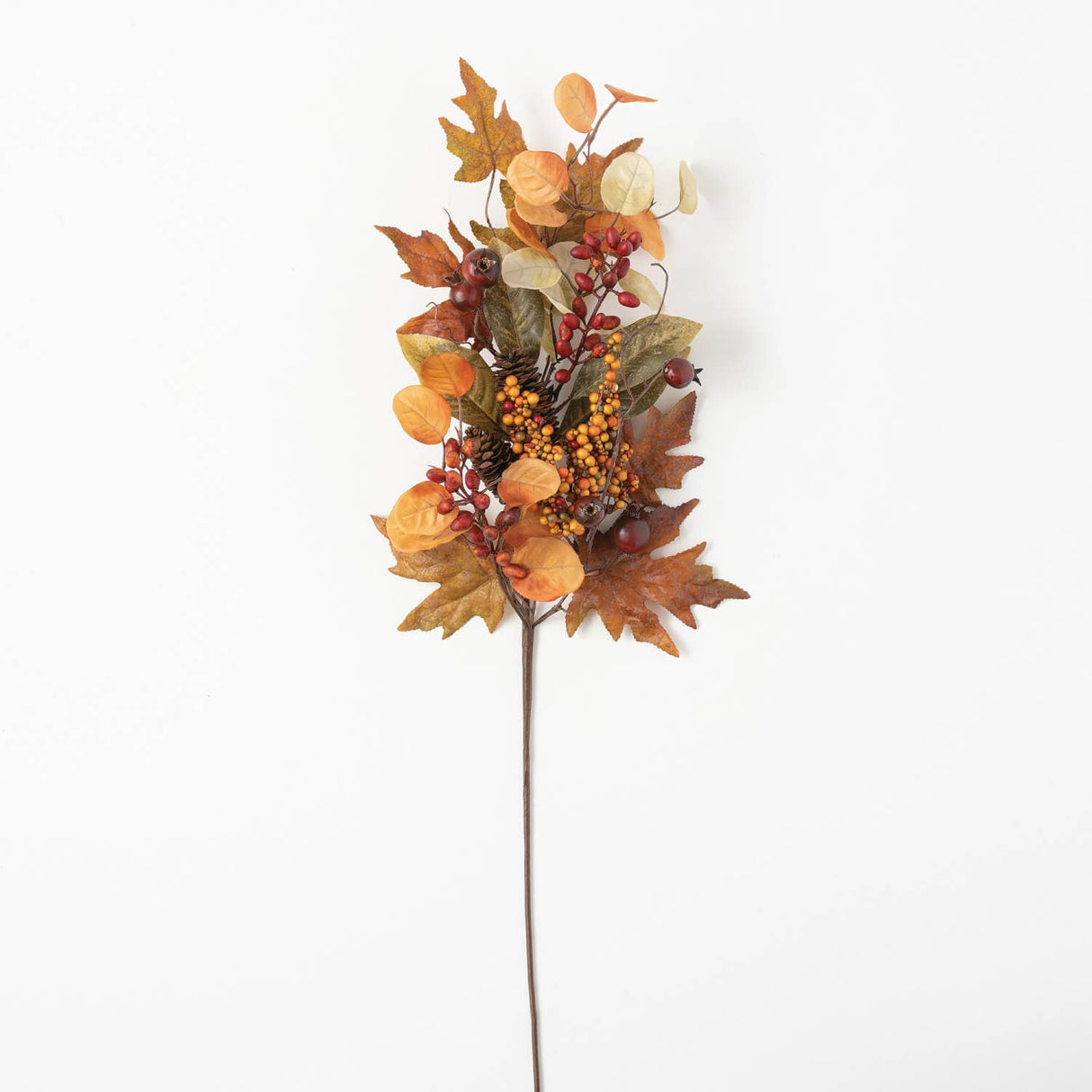 Mixed Leaf Spray – Faux Autumn Foliage in Orange & Green for Harvest Decor