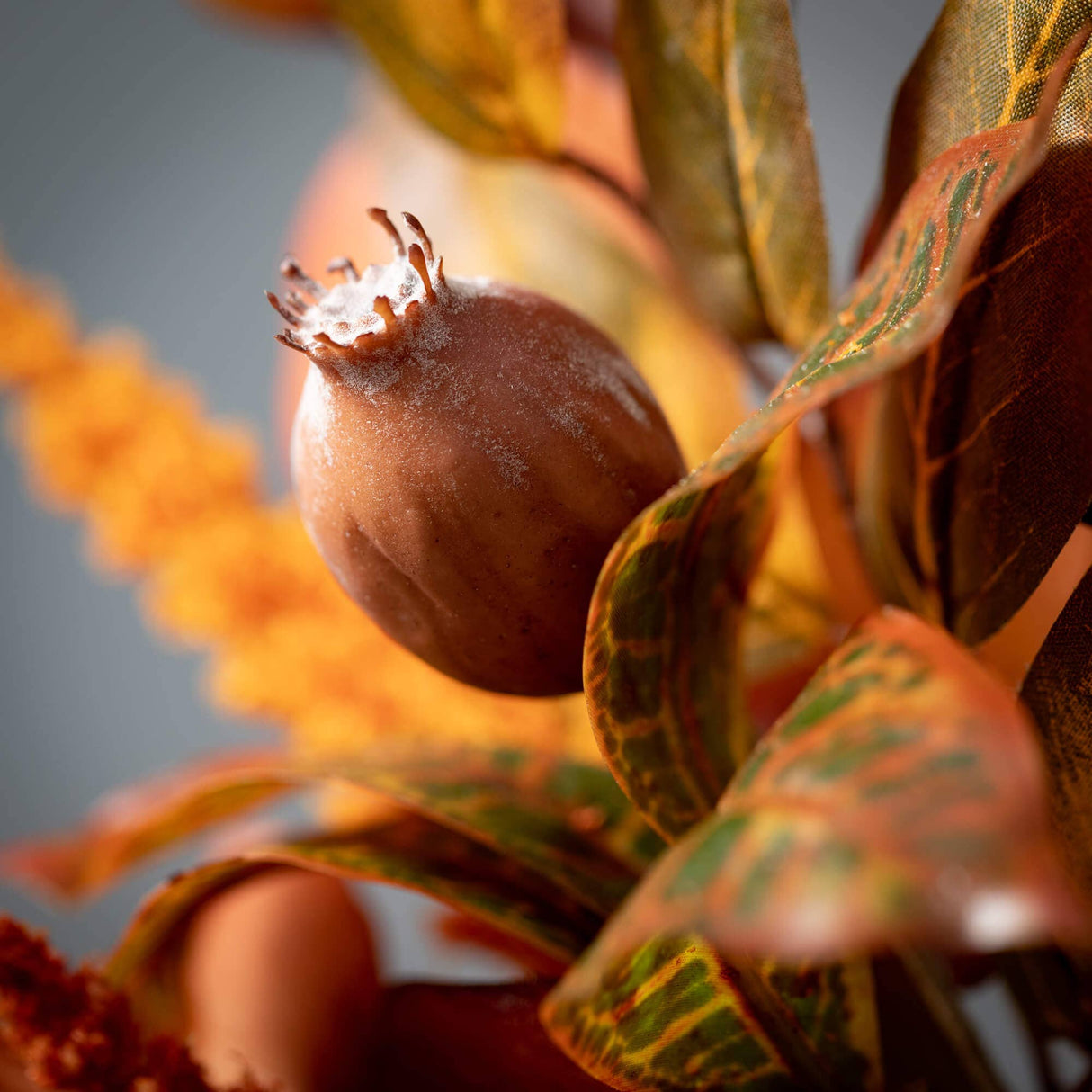Mixed Fall & Wheat Pick – Faux Autumn Stem with Acorns, Pinecones & Eucalyptus (18″)