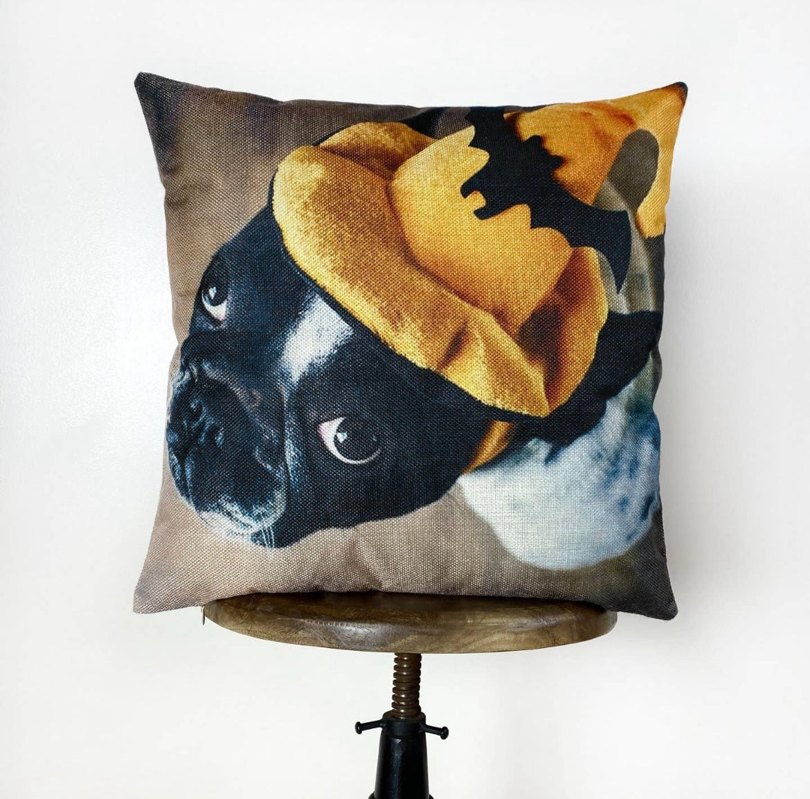 Halloween French Bulldog Throw Pillow Cover – 12" x 12"