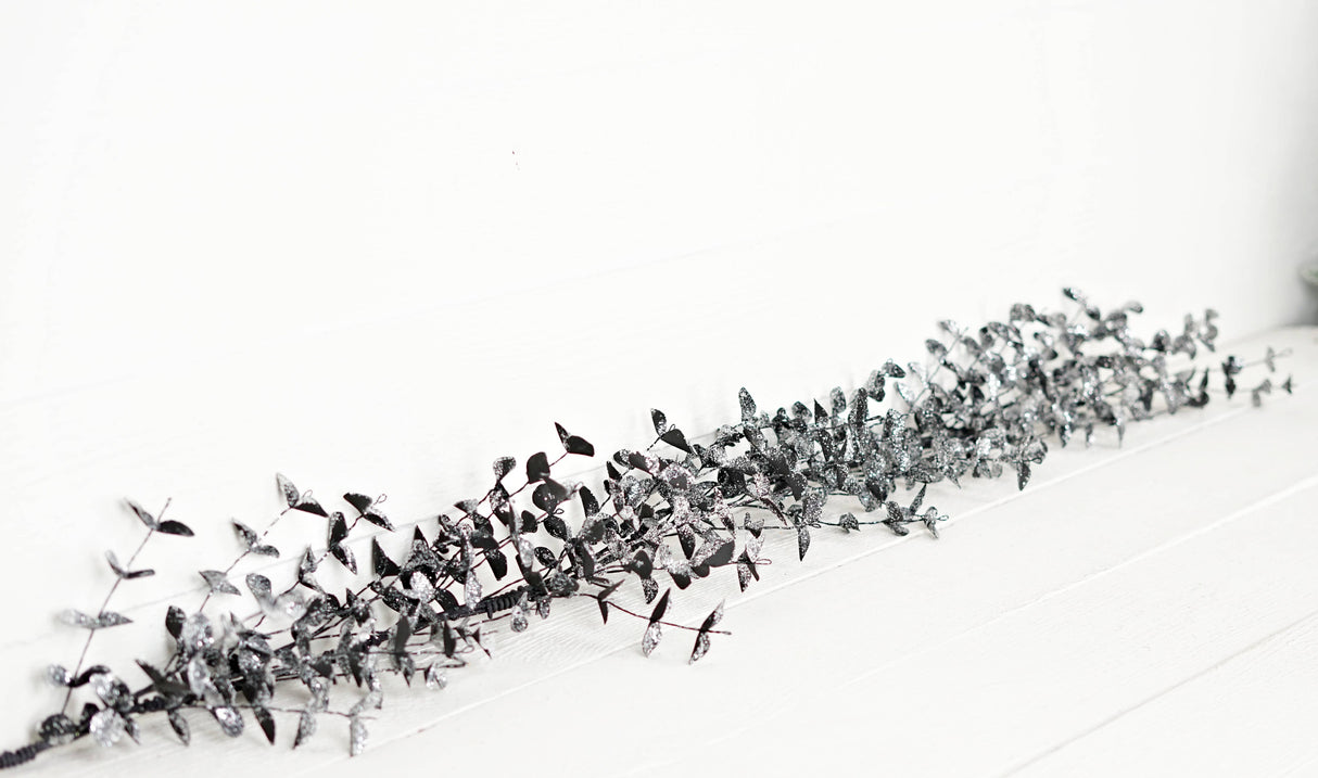 4ft Sparkle Glitter Black Eucalyptus Garland