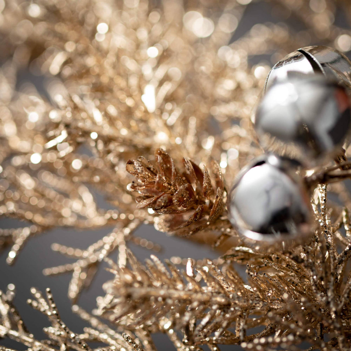 Cedar and Bell Spray – Champagne, Platinum & Gold with Silver Bells