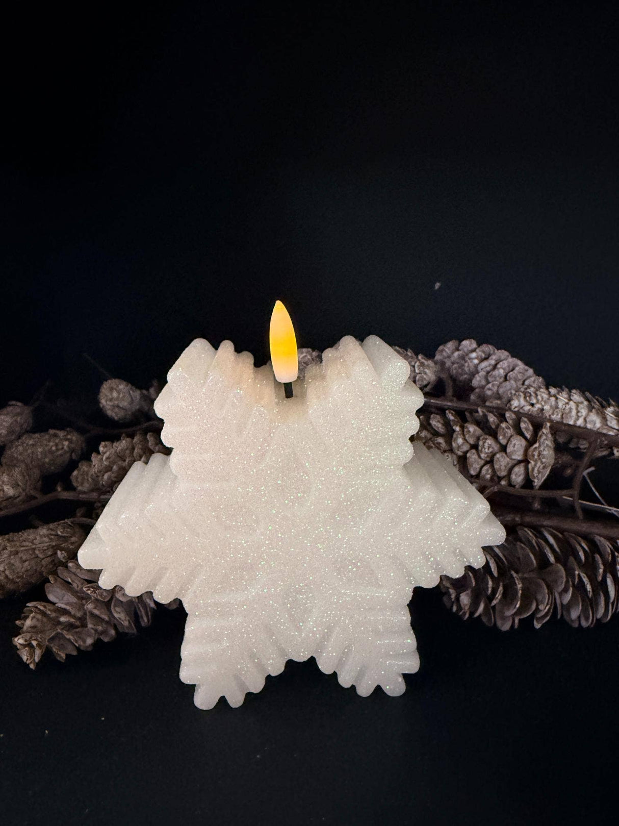Snowflake Glow Realistic Flame Candle – 2 x 5"