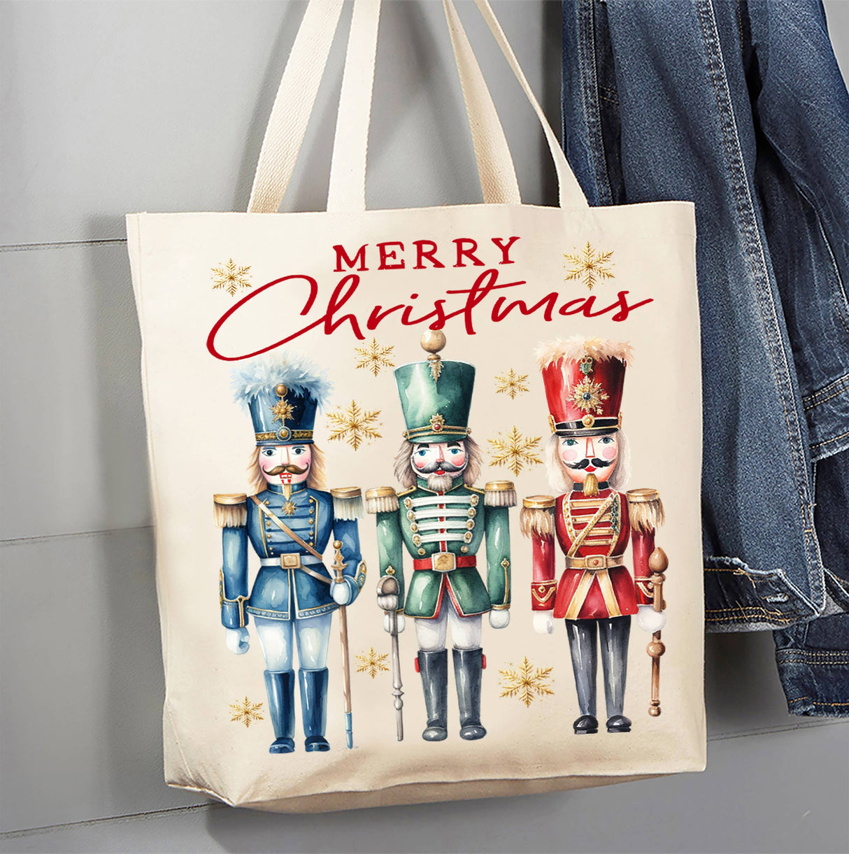Merry Christmas Holiday Nutcrackers Canvas Tote Bag