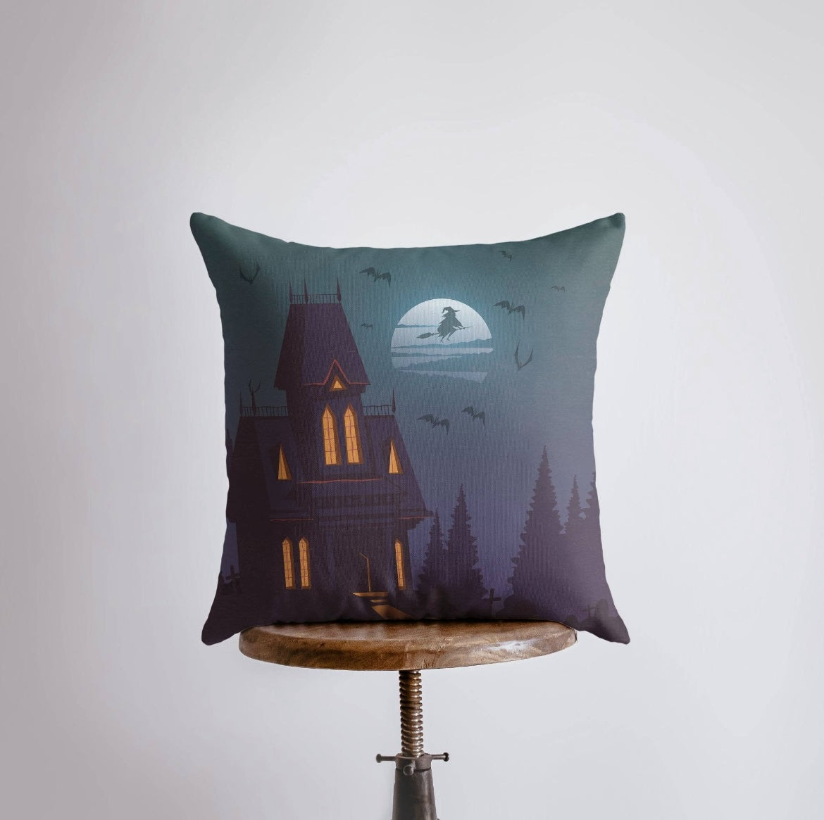 Haunted House Throw Pillow Cover – 12" x 12"