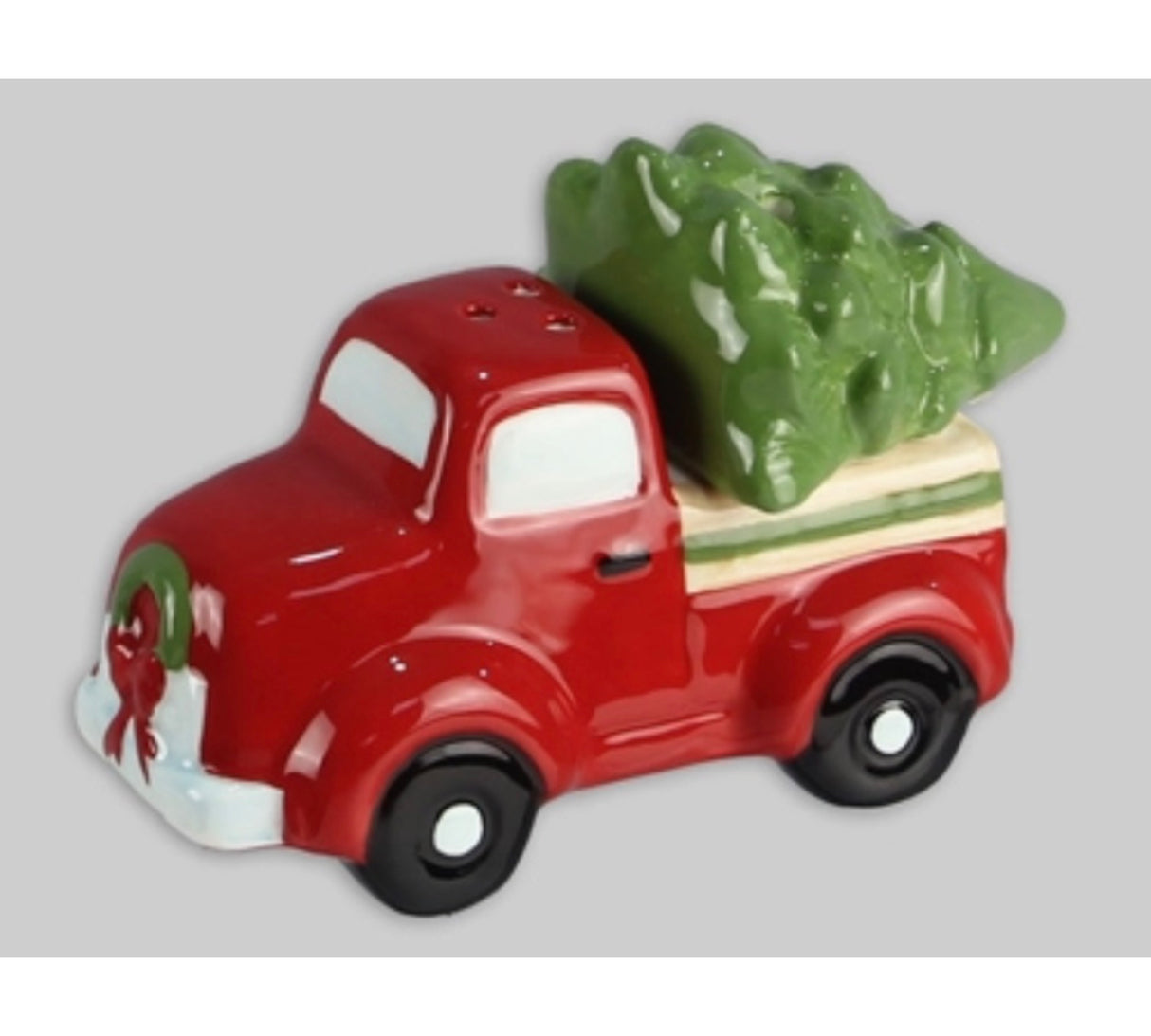 Ceramic Red Pickup Truck Salt & Pepper Shaker Set – Hauling Christmas Tree