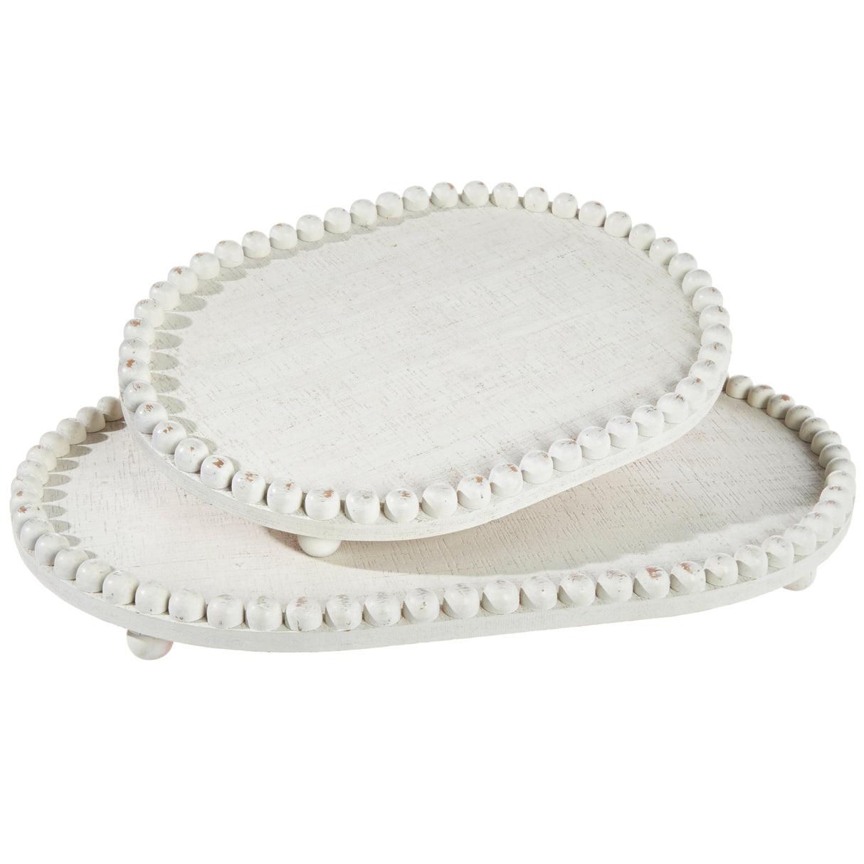 Set of 2 Whitewash Beaded Edge Trays – 20.5" & 15.75"