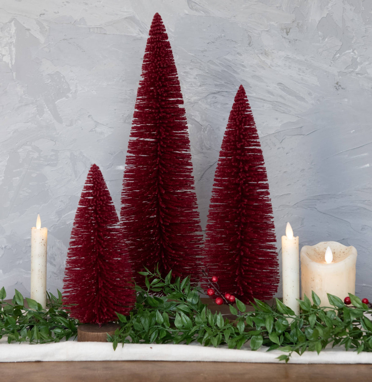Burgundy Luxe Bottlebrush Tree Trio