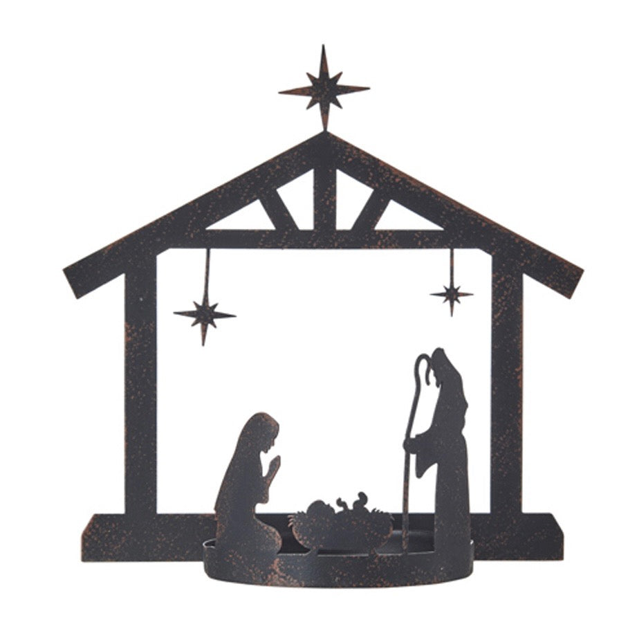 Holy Family Silhouette Metal Creche – Candlelit Christmas Nativity