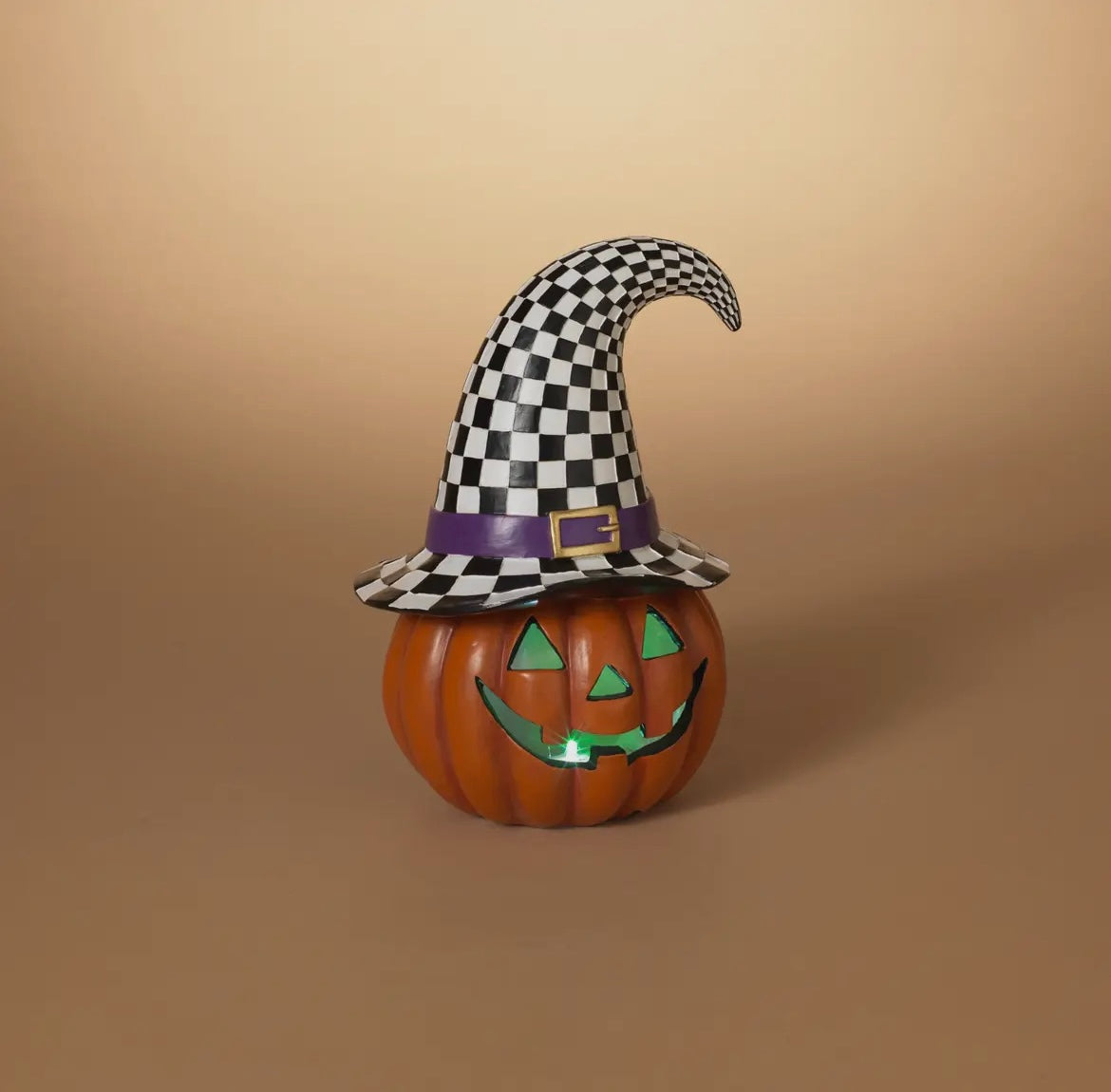 Black & White Checked Witch Hat Jack-O’-Lantern – | Halloween Decor Tray & Shelf Accent