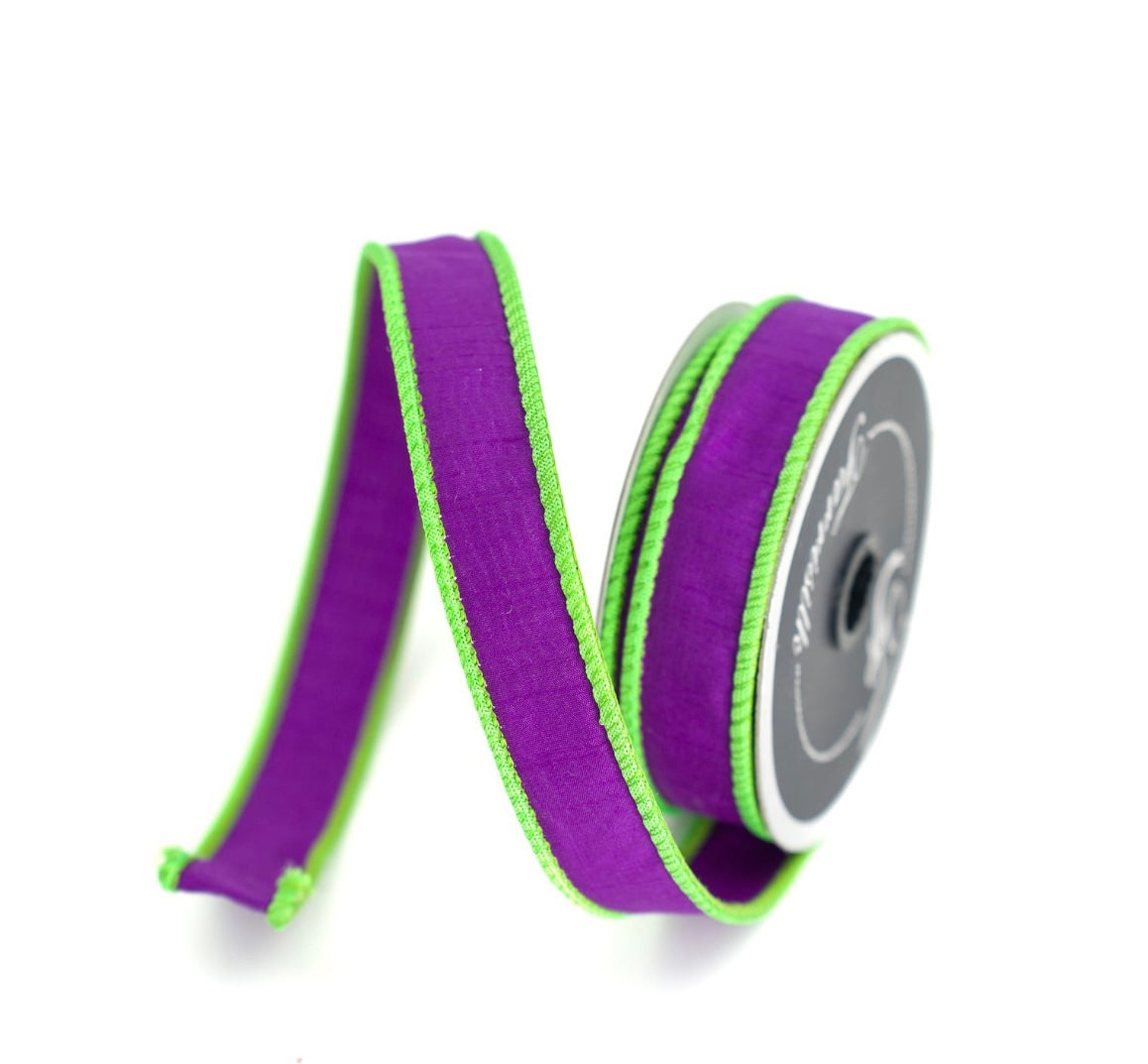 Purple & Lime Cord Ribbon – 1" Wired Designer Ribbon by Farrisilk