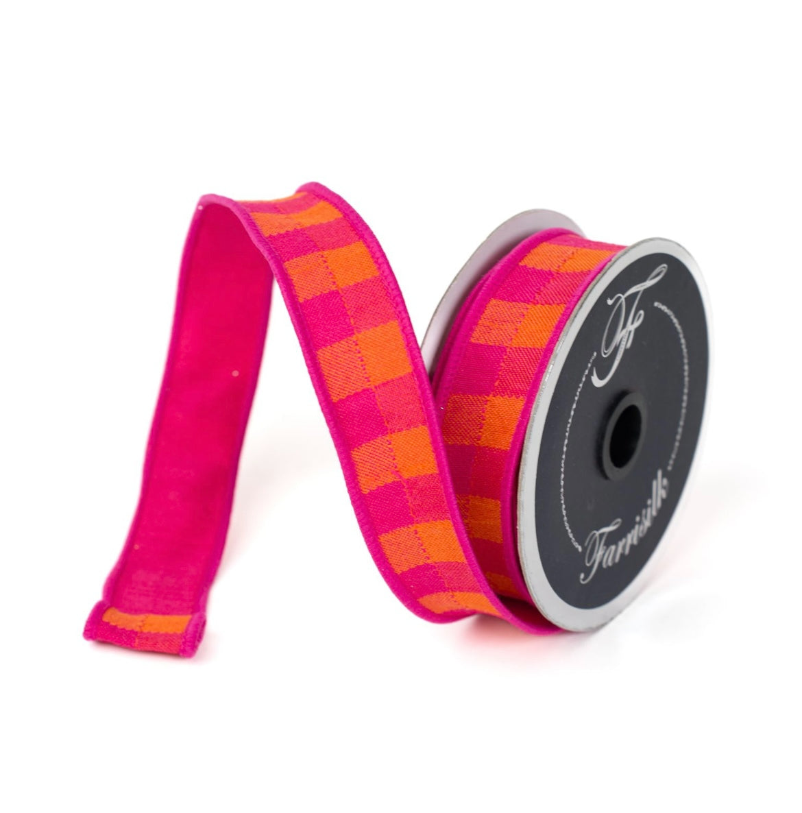 Orange & Hot Pink Stitchery Ribbon – 1" Wired Designer Trim by Farrisilk