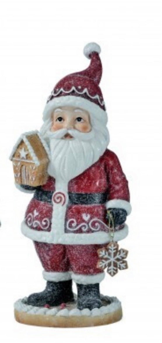10" Gingerbread Santa with Gingerbread House Figurine