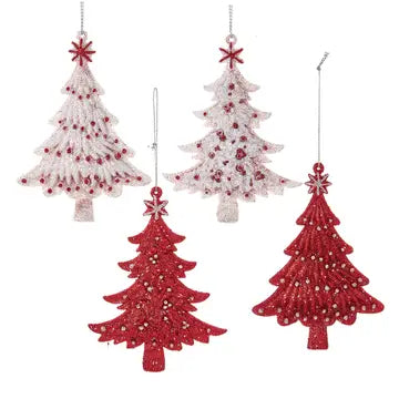 Red and White Glittered Tree Ornaments