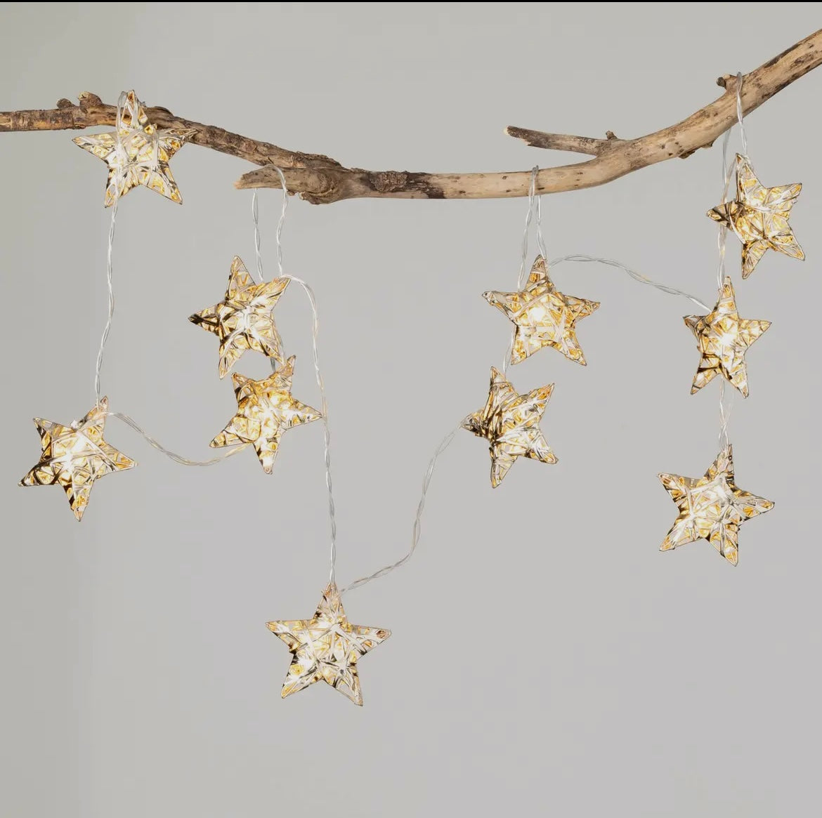 Gold Lighted Star Garland – 6' Metal Garland with Warm White LED Lights