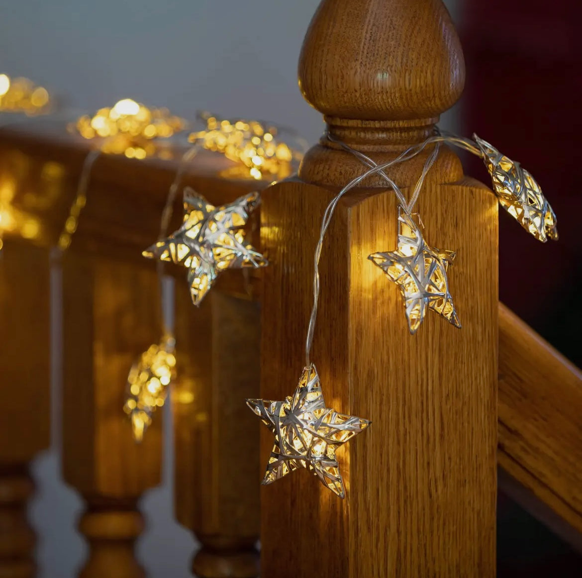 Gold Lighted Star Garland – 6' Metal Garland with Warm White LED Lights