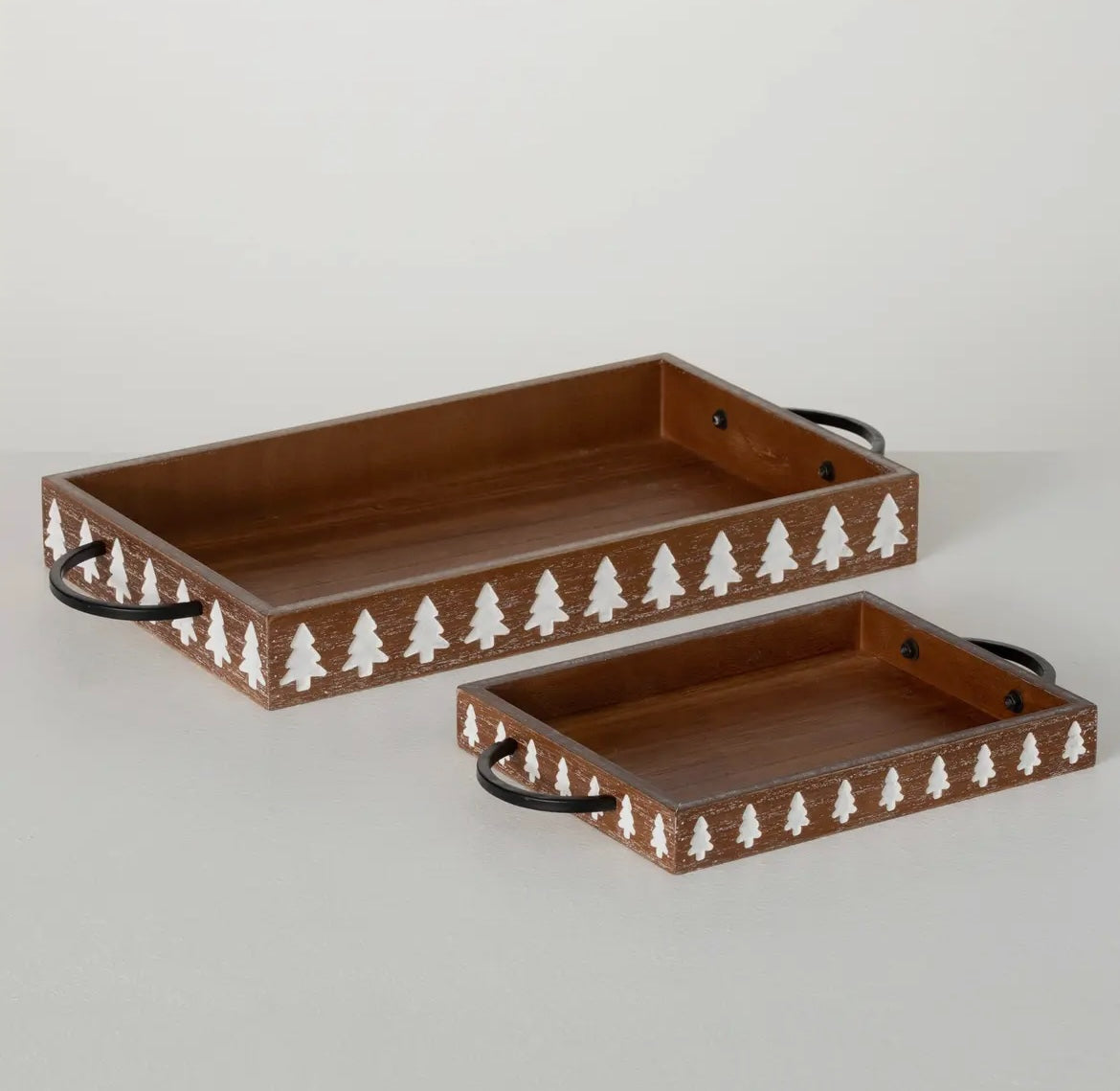 Pine Tree Wooden Serving Tray Set of 2