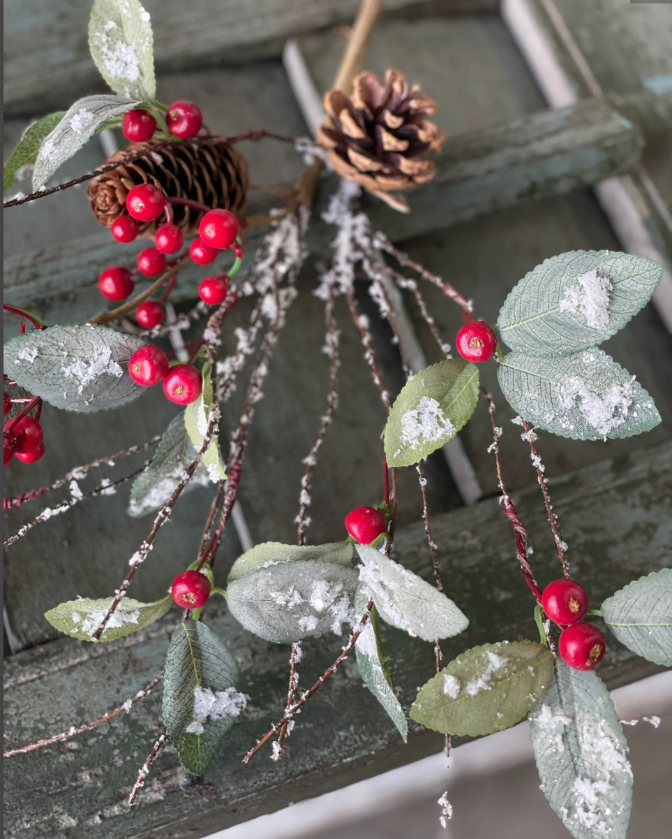 Iced Fairfield Holly Pick – 20" Glittered Winter Stem