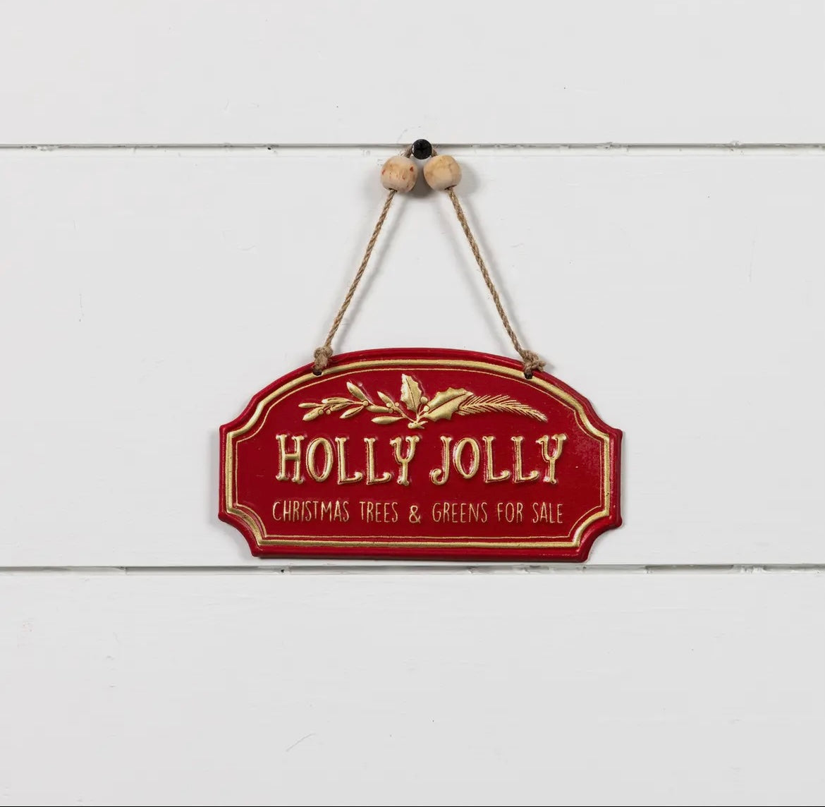 Red & Gold Holly Jolly Ornament Sign – 6.5" x 7"