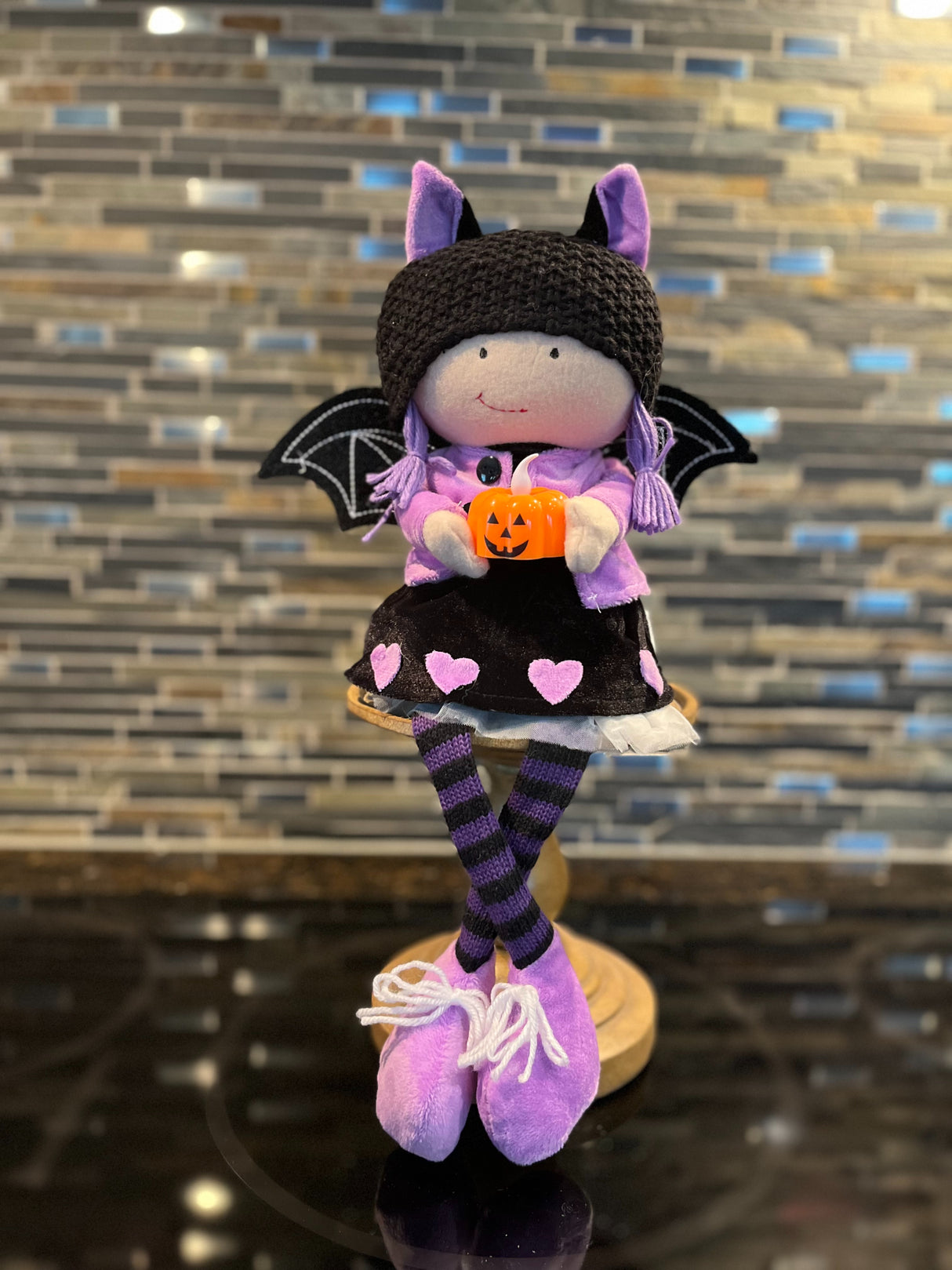 Sitting Bat Girl with Pumpkin - F00192