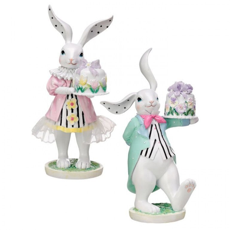 Brunch Bunnies with Mini Cakes – 9" Resin Figurines