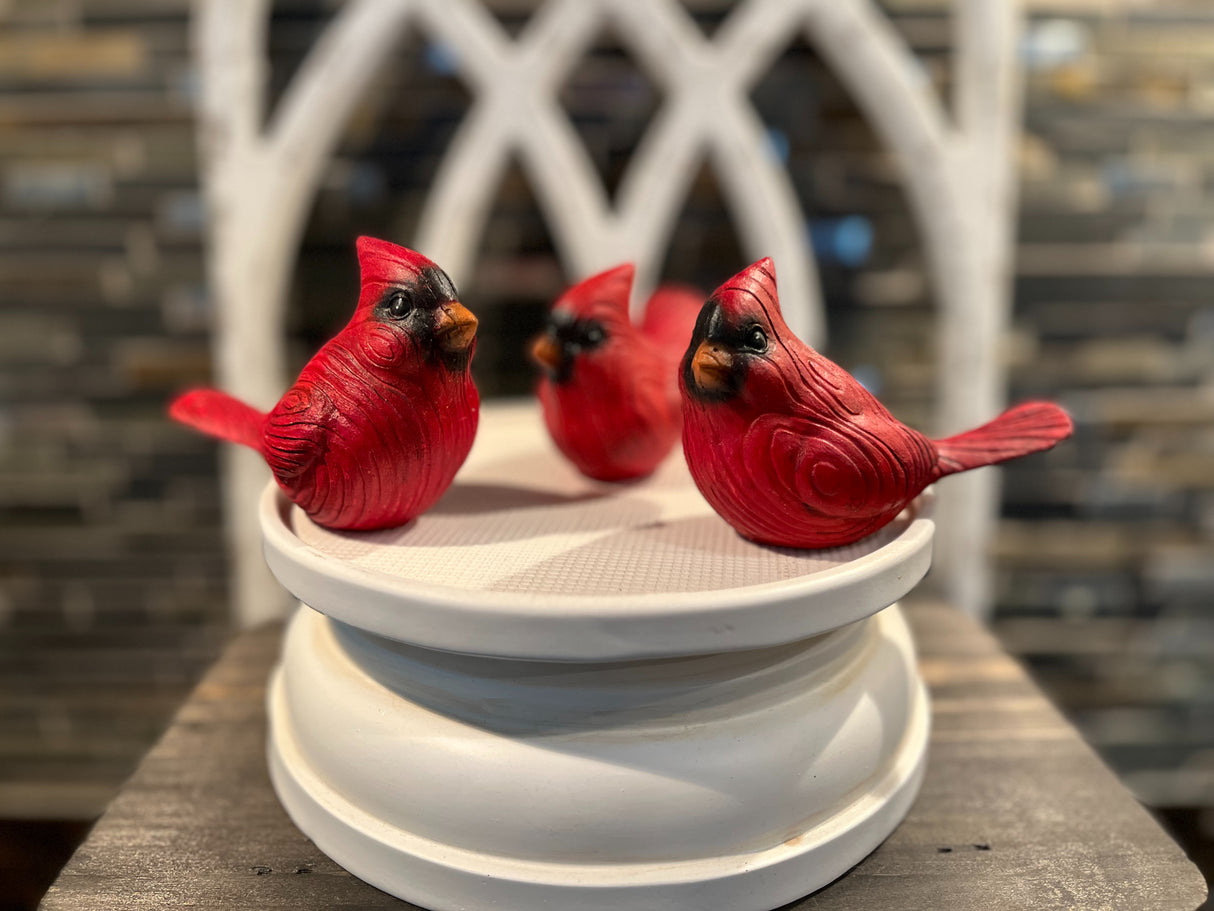Set of 3 Red Cardinal Tabletop Figurines – Woodland Christmas Decor