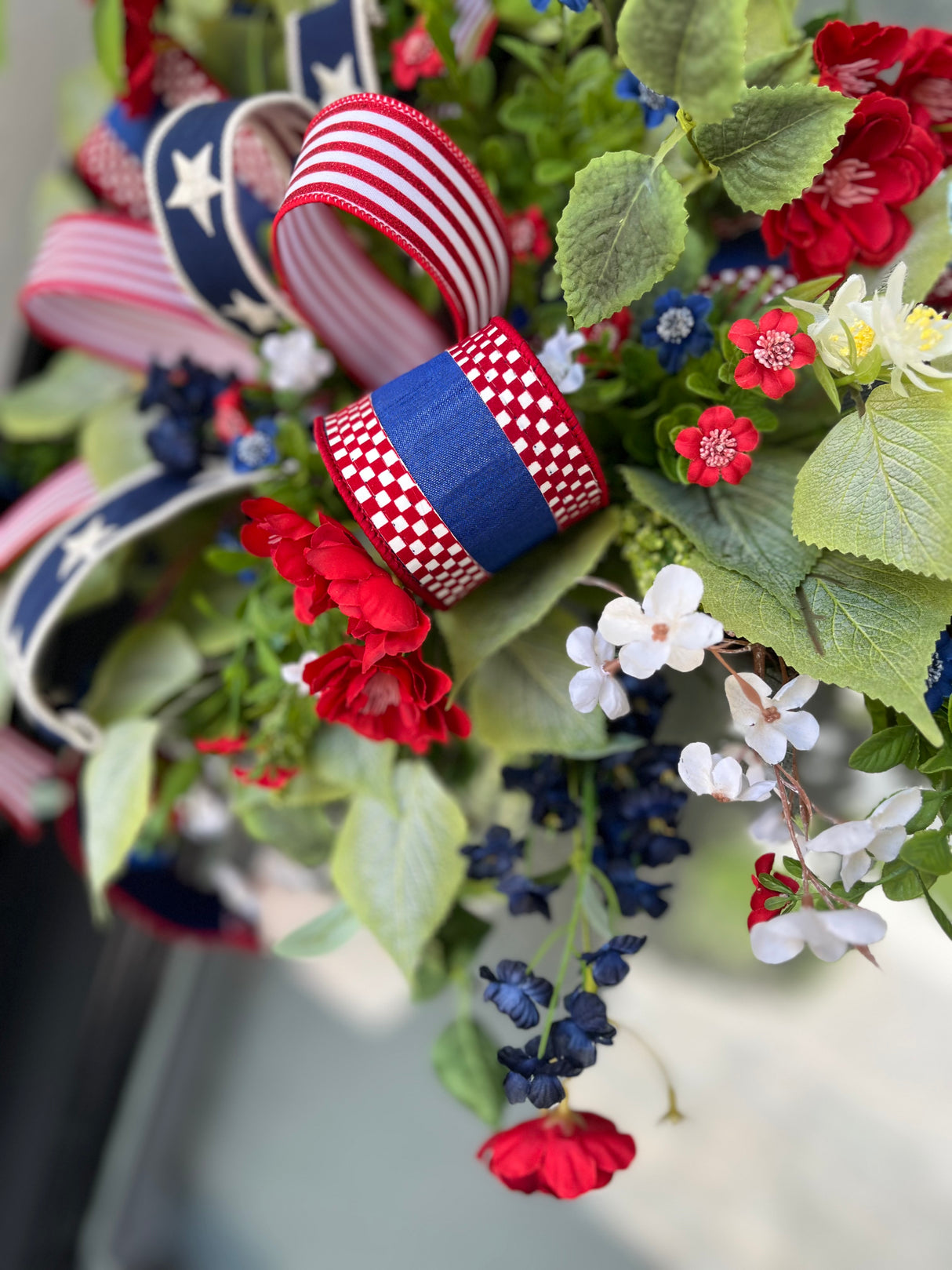 Square Patriotic Butterfly Wreath – Designer Ribbon Americana Door Decor