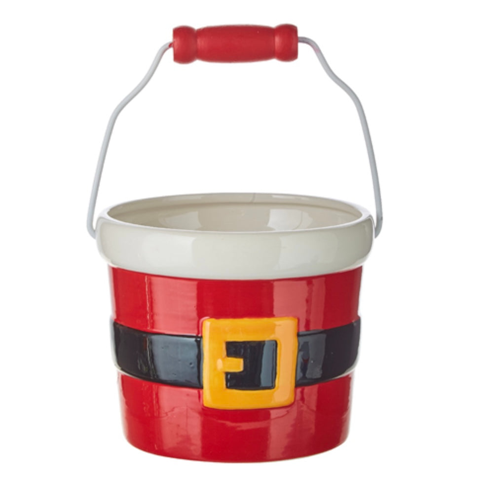 Santa Belt Handled Container – Ceramic Holiday Accent