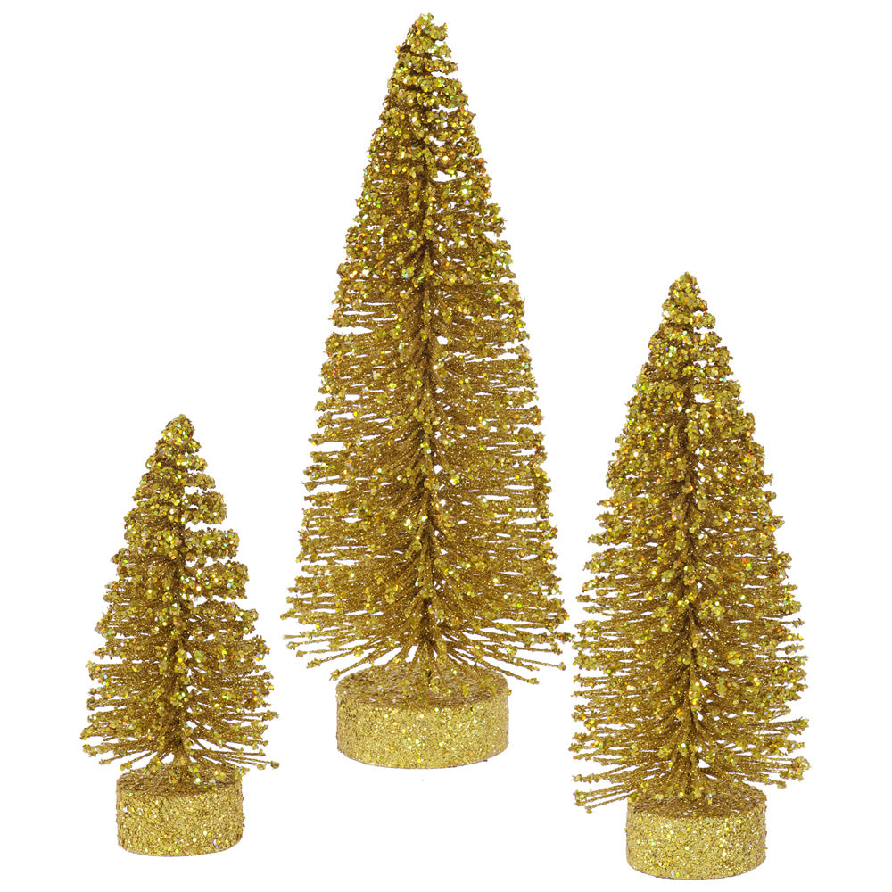 Gold Glittered Bottle Brush Tree Set